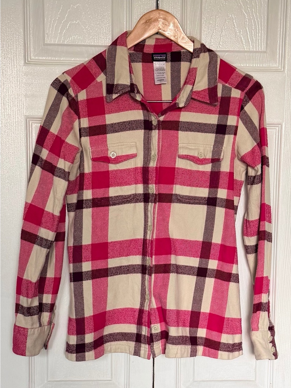 Patagonia Pink and Cream Plaid Button-Down Shirt